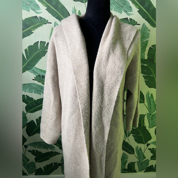 CJLA Womens Cream Sweater Coat Hooded Duster Jacket Small - Picture 3 of 8